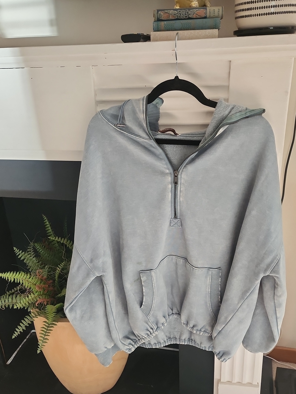 Zenana Light Blue Half-Zip Hooded Pullover